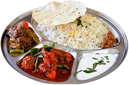 Lot de 4 assiettes à déjeuner rondes indiennes en acier inoxydable 4 en 1 pour la maison, restaurant, pique-nique, camping