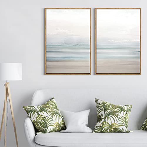 Gardenia Art Framed Coastal Beach Canvas Wall Art Decor Abstract Ocean Landscape Painting Prints Modern Artwork for Living Room Bathroom Bedroom Home Decoration Ready to Hang 16"x24" - Image 4
