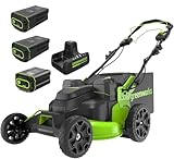 Greenworks 82V Bundle - 25” Brushless (Self-Propelled) Cordless Lawn Mower, (2) 4.0Ah Batteries and Dual Port Rapid Charger + Bonus 4.0Ah Battery (Bonus Battery)