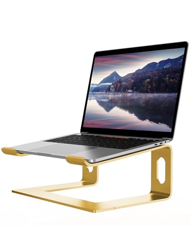 ALASHI Laptop Stand for Desk Aluminum Computer Riser Ergonomic Notebook Holder Detachable Metal Laptops Elevator PC Cooling Mount Support 10 to 15.6 Inches Notebook Gold