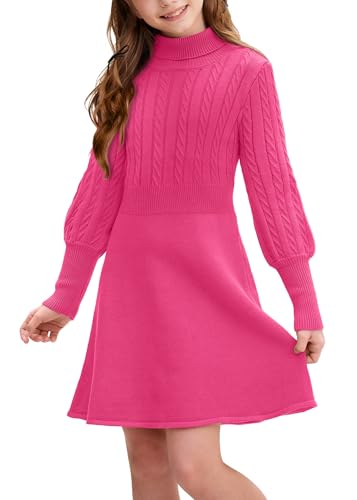 Vestido de invierno de manga larga punto trenzado cuello alto ropa de abrigo niñas 6-14 años