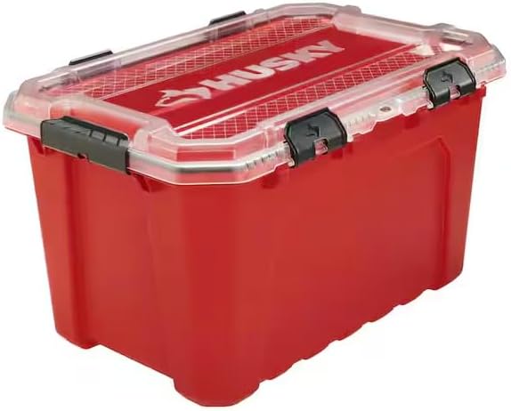 20-Gal. Professional Heavy Duty Waterproof Stackable Plastic Storage Container with Hinged Lid in Red