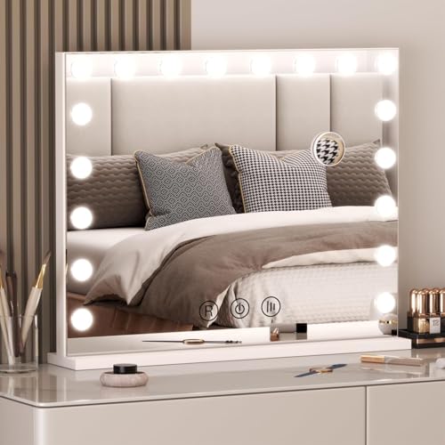 Hamlody Hollywood Schminkspiegel mit Beleuchtung 80x60cm Schminktisch Spiegel mit 3 3500K-6500K Farbtemperatur Licht & 18 LED Lam 10-Fache Lupe & Touch Steuerung Vanity Mirror with Light