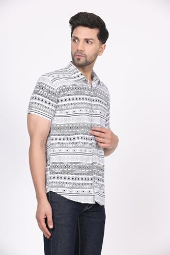 Image of CVC Fashion Men's Printed Button-Down Shirt - Aesthetic Regular Fit Half Sleeve Casual Shirt for Men, Ideal for Summer & Beach Wear
