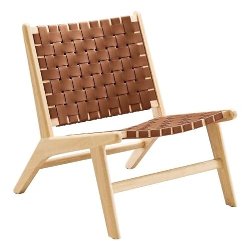 Sillón tejido en cuero marrón natural reclinable miniatura 1