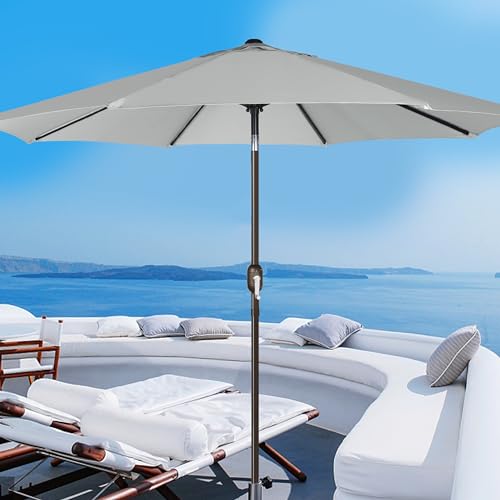 Image of Blissun 9' Outdoor Patio Umbrella, Outdoor Table Umbrella, Yard Umbrella, Market Umbrella with 8 Sturdy Ribs, Push Button Tilt and Crank