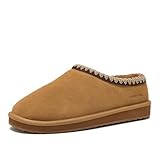 Lands' End Hearth Warm Fuzzy Mens Slippers, Indoor Outdoor Fur Lined Suede House Slippers for Men Size 7 to 15, Black or Brown House Shoes - Tan/Tan, 11 Medium