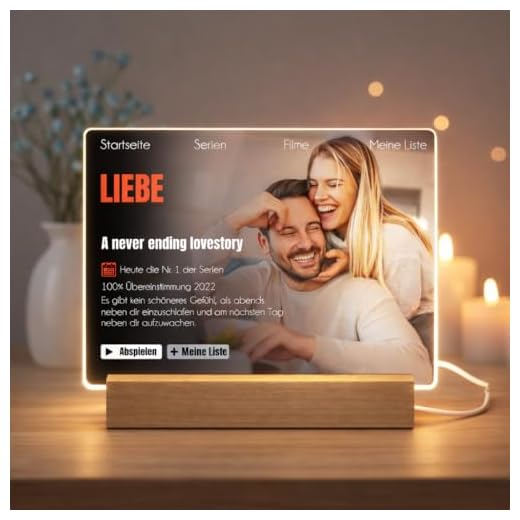 Beleuchtetes Foto Nachtlicht mit Wunschtext - Netflix Bild personalisiert mit LED Beleuchtung - Acryl Glasbild im Filmcover Design - persönliches Geschenk Valentinstag für Freundin Partner
