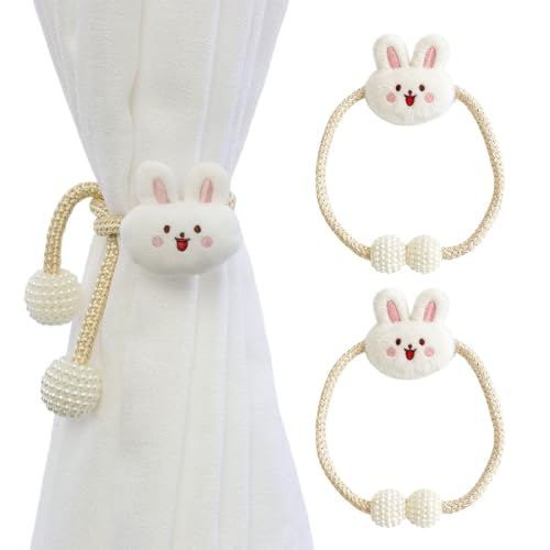 XENQITO 2 Pcs Embrasse pour Rideaux, Créatif Lapin Attache Rideau Corde Élastique, Embrasse Rideau avec Lapin, Mignon Embrasses à Rideaux Paques, Attache Rideaux pour...