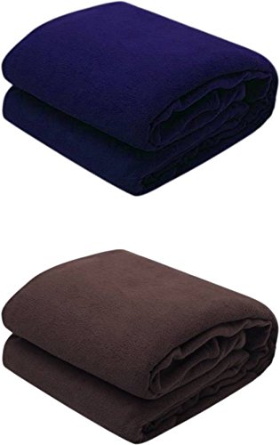 Goyal's Double Fleece Blanket Blue & Coffee Set of 2