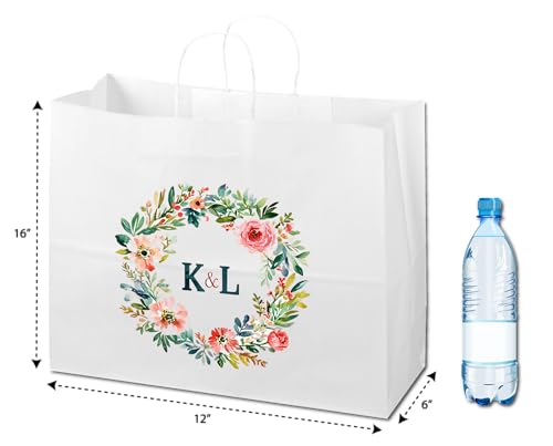 Flexicore Packaging 16\"x6\"x12\" | 10 to 1,000 Pcs - White Kraft Paper Bags, Shopping, Merchandise, Party, Gift Bags, (Custom Printed-White)