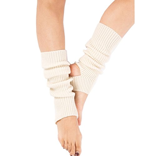 Yoga Socks for Women Girls Workout Socks Toeless Training Dance Leg Warmers (White)
