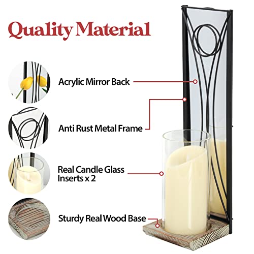 J Jackcube Design Wall Candle Holder Sconces Set Of 2 Hanging Floating Metal And Acrylic Mirror Wall Mounted Pillar Candleholders Décor With Glass Inserts, For Living, Dining Room, Fireplace - Mk677A #TOP2