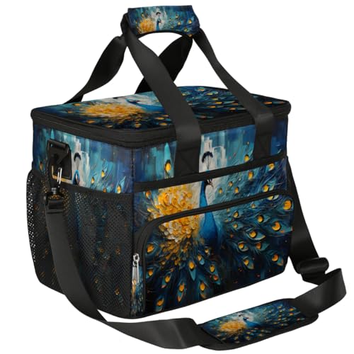 Colorful Insulated Picnic Backpack Lunch Box for Women Men Picnic Basket Tote Lunch Bag Picnic Bag Portable Lunch Bags for Picnic, Beach, Work, Trip,Office, Camp Peacock' s Tail
