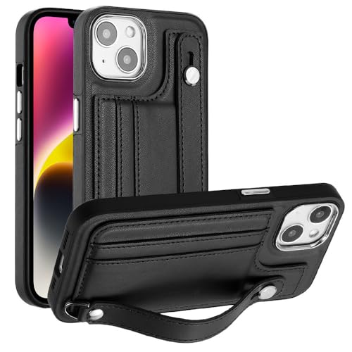 Étui de téléphone avec dragonne en cuir Noir au design raffiné et épuré