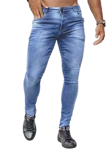Osheoiso Vaqueros Rasgados de Hombre Skinny Denim Jeans Vintage Pantalone con Cremallera Moda Casuales Elasticos Agujero Pantalón Largo Vaqueros Ajustados I Azul Claro S