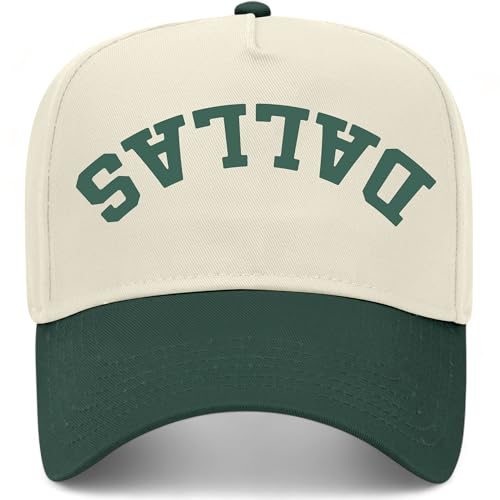 Dallas Upside Down Reversed Vintage Trucker Hat | Texas | Premium Snapback Baseball Hat for Men & Women (US, Alpha, One Size, Green/Natural)