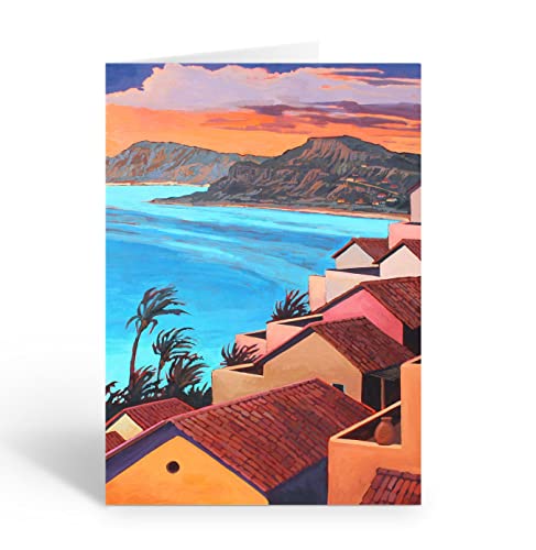 Image of Stonehouse Collection | Village by the Sea, Mexico Note Cards | USA Made | Set of 10 Thank You, Blank Note Card (Seaside View)