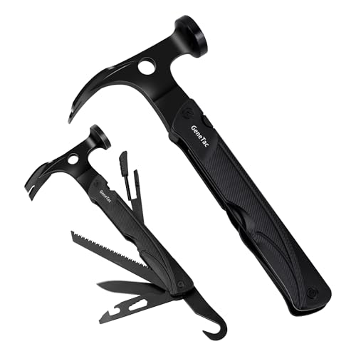 GeneTac Multitool Hammer 13-in-1Multi-tool with Knife Saw Whistle Fire Starter Compact Outdoor Survival Gear for camping Hunting Fishing and Gifts for Men