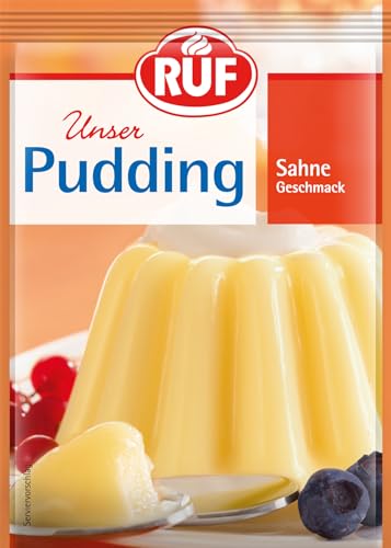 RUF Sahne-Pudding mit cremigen Sahne Geschmack, glutenfrei, nur mit Milch und Zucker aufkochen, 3x38g