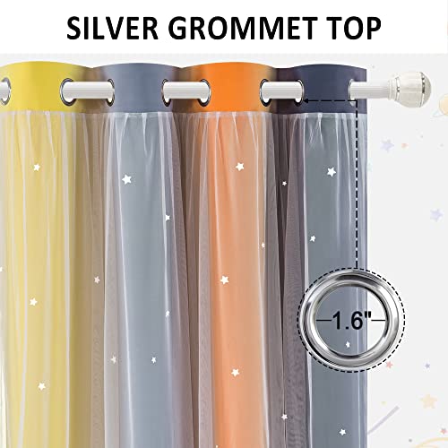 Kinryb Christmas Star Cut Out Double-Layer Dressing Beige Sheer Plus Blackout Curtains For Girls Bedroom/Living Room Window Treatment Rainbow Yellow 1 Pair 52" W X 36" L Tie Backs Included #TOP5