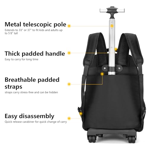 Boys Kids Rolling Backpack for Girls School, 21 Inch Rolling Bookbag Silent Wheeled, Water-Resistant Backpack with Wheels4
