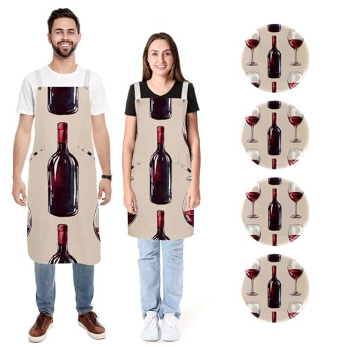 Tablier vintage bouteille de vin rouge lot de 2 le cadeau idéal des gourmets