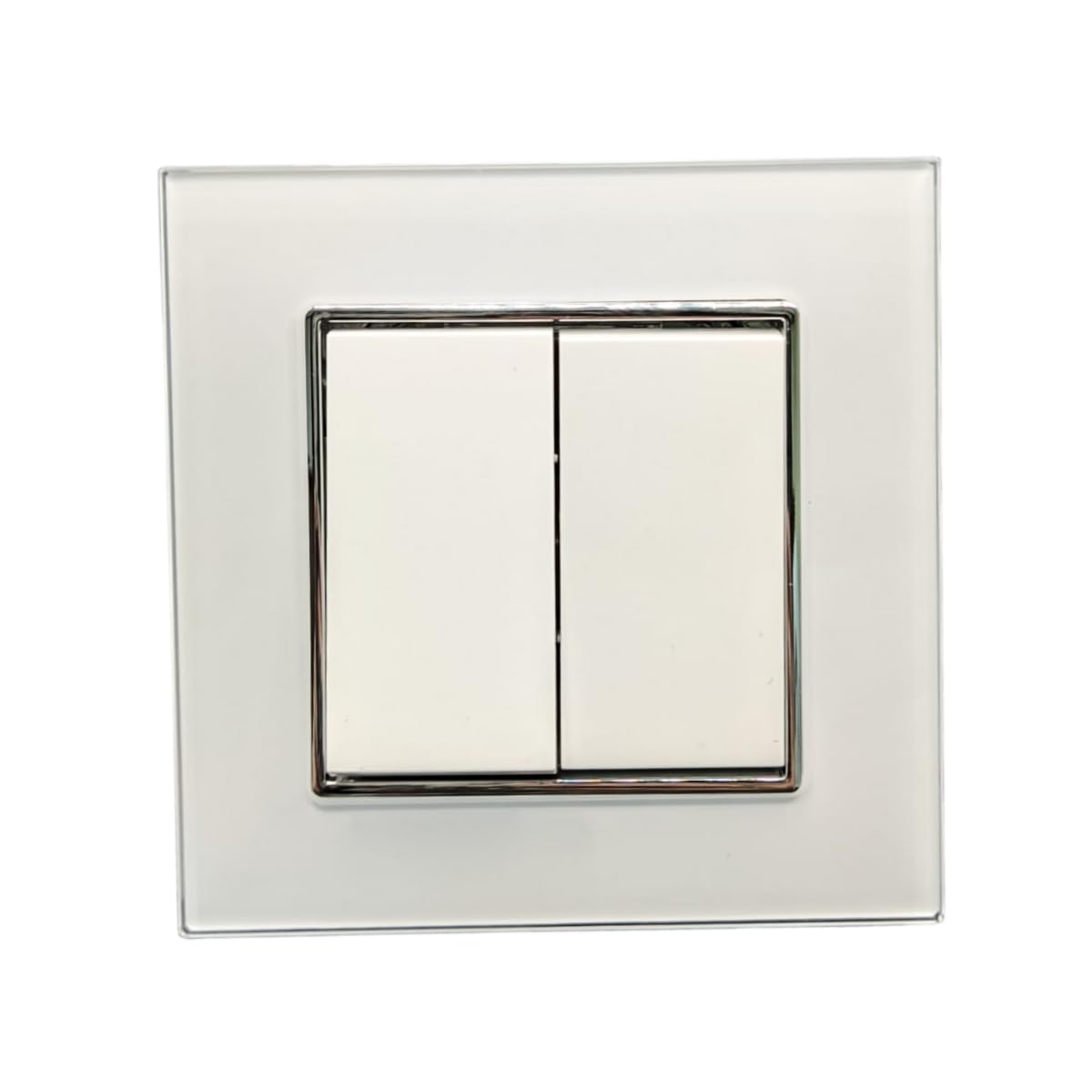 Jandei - Interruptor Doble Conmutador 2 Circuitos, 230V, Decoración Elegante Pared Interior, Fácil de Instalar, Incluye Marco, Tapa y Mecanismo, Cristal Templado Blanco