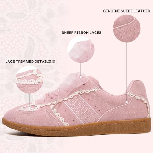 Image of Casual Sneakers for Women Lace Detail Elegant Ribbon Lace-Up Fashion Sneakers with Leather Upper Memory Foam Insole and Trendy Casual Shoes for Women