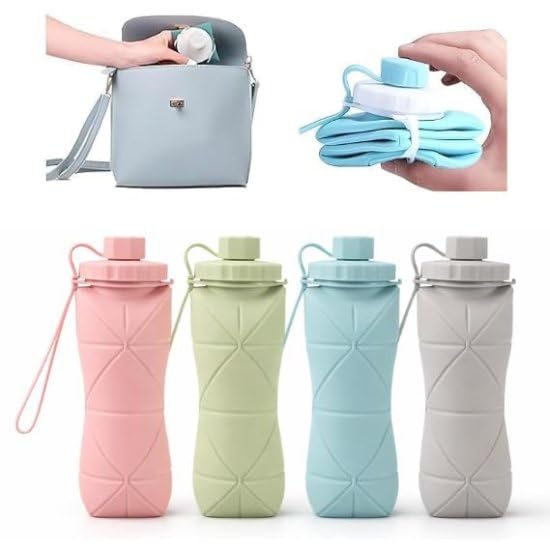Image of Aider 600ml Collapsible Silicone Water Bottle | Foldable BPA-Free Leakproof Sports Bottle for Travel, Gym, Cycling, Camping & Hiking (Multicolor)