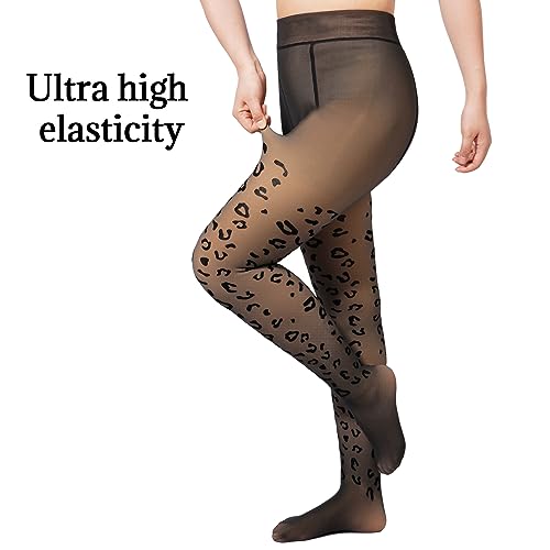 Moon Wood Fleece Lined Tights for Women Leggings Fake Translucent Tummy Control Winter Warm Thermal Pantyhose Thick Tights2