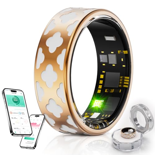スマートリング 健康管理 【2025年新登場 】睡眠検測 活動量計 歩数計 カロリー 運動距離 IP68防水 遠隔撮影 軽量 長持ちバッテリー 充電ケース付き 日本語説明書 IOS/Android対応 (ローズゴールド（透明な充電ケース）, 7# 内周(54.3mm))