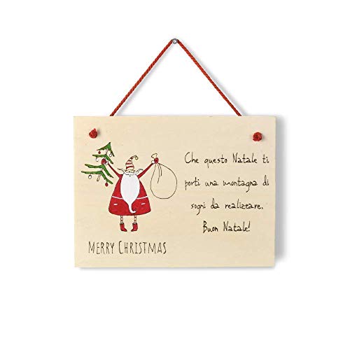 Targa natalizia regalo Natale personalizzabile in legno con Babbo Natale