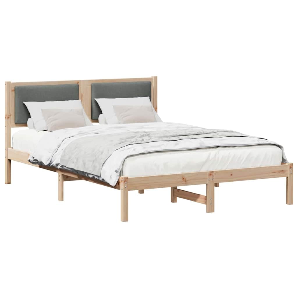 Lite drewno sosnowe Nowoczesny minimalistyczny design 135 x 190 cm Szary | Ramka łóżka Ciemnoszary 135x190 Lite Drewno Sosnowe Tapicerowane Wezgłowie Stelaż Listwy Mocna Konstrukcja