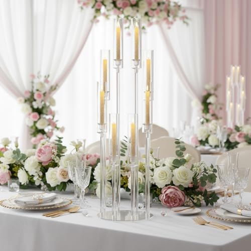 8 Arm Acrylic Candelabra - Tall Clear Candle Holder
