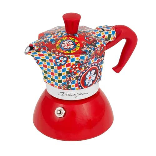 Image of Bialetti Original Dolce & Gabbana Red Sicilian Design 4Cup Induction Moka Pot, Espresso Maker, Premium Coffee Maker, Made in Italy for Authentic Espresso Coffee Since 1933