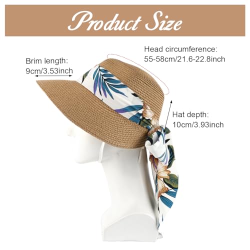 Image of PALAY Straw Hat Sun Hats for Women, Wide Brim Beach Hat for Women Summer with Printed Ribbon, Fashion UV Protection Visor Cap, Packable Travel Hat for Ladies Gift