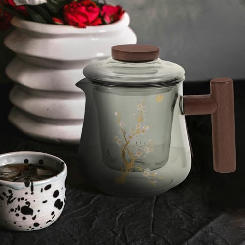 Tetera de vidrio con mango de madera que no quema para servir té seguro 5