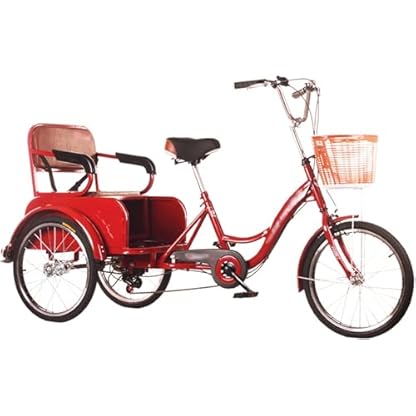 Dreirädriges Cruiser-Fahrrad, 6-Gang-Dreirad für Erwachsene, mit Rücksitz und Einkaufskorb, großes Stauraumfahrrad für Senioren, Damen und Herren (rot)