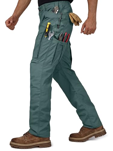 FREE SOLDIER Men's Cargo Pants,Tactical Pants for Men Stretch,Durable Ripstop EDC Work Pants for Hiking (Green 36W/30L)