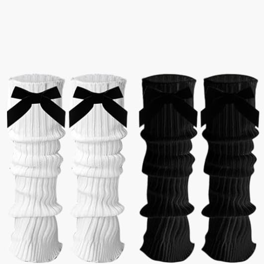 2 Pairs Leg Warmers for Girls Cute Black Leg Warmers for Women Winter Bow Boots Cuffs