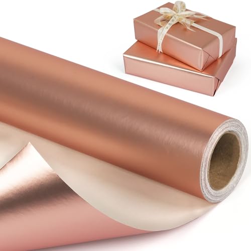 Rose Gold Metallic Wrapping Paper Roll Solid Color Matte Gift Wrap Paper - Pearly Lustre Light Rose Gold Gift Wrapping Paper for Birthday Wedding Christmas Mothers Day Baby Shower - 17 Inches x 32.8 Feet