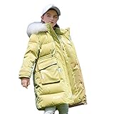 [qkeusf] ダウンコート キッズ 子供服 防風防寒 130cm 卒業式 小学生 女の子 防水 ジュニア アウター 子供用 フード付き キッズコート 暖かい カジュアル お出かけ こども服 通学着 長袖 冬物 冬 雪 ダウン ユニセックス 無地 ファッション イエロー 厚手コート