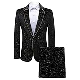 Men's 2 Piece Paisley Dress Suit One Button Modern Notched LAPE Suit Slim Fit Blazer Dress Jacket Sets (3X-Large,Black)