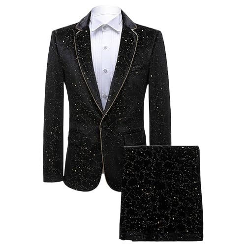 Men's 2 Piece Paisley Dress Suit One Button Modern Notched LAPE Suit Slim Fit Blazer Dress Jacket Sets (3X-Large,Black)