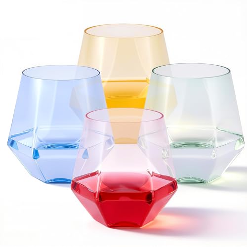 Image of Goodluck 40PCS 12oz Diamond Stemless Plastic Wine Whiskey Glass,Multi-color | Disposable Cocktail Glasses, Suitable for Weddings, Birthday Parties, Family Gatherings, Bars, etc