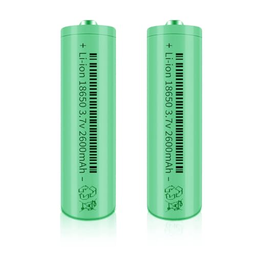 Svenirven 2 Packs 3.7V Button Top Rechargeable Batteries for Headlamp, LED Flashlight, Electronic Devices etc (Green) with Battery Organizer