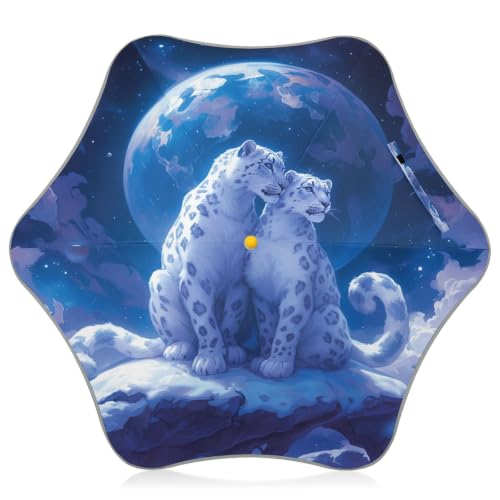 Parapluie pliant léopard blanc pour enfants fille garçon avec sécurité réfléchissante