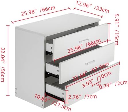 3 Drawer Dresser, 3-Drawer Dresser Chest with Nightstand, Wooden Closet Drawer Dresser with Wide Storage Space, Dresser Closet for Nursery Living Room Bedroom Hallway