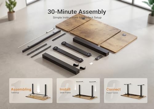 Image of YDN Electric Standing Desk Adjustable Height, 63 x 24 Inches Sit Stand up Desk with Memory Presets & Cable Management, Home Office Desk for Office & Computer Workstation, Black Frame /Rustic Brown Top